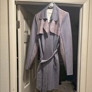 Solitaire Lavender Trench Coat with Plaid Details